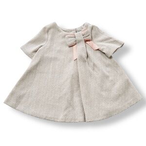 Tahari Baby Cream Herringbone Dress with Bow Detail